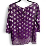 Francesca’s Sheer Metallic Dot Blouse Size L Purple Drama & Gold Foil Energy Size L Photo 1