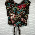 Anthropologie Brown Floral Tropical Linen Blend Tie Front Top Photo 4