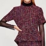 ZARA  Tweed peplum Top, purple multi.  Short Sleeved. Women’s Size XS Photo 10