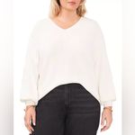 1. State  Ivory V-Neck Sweater with Balloon Sleeves Photo 1
