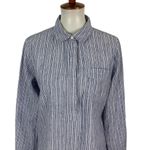 Per Se  Blue Linen Blend Long Sleeve Top Medium Lightweight Popover Photo 1