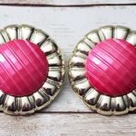 Vintage Clip On Earrings Large Statement Unusual Pink & Light Gold Tone 1.75" Photo 6