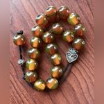 Vintage Moroccan Resin Amber Prayer Beads Necklace – Brown Green Striped Photo 1
