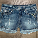 Miss Me  Low Rise Rhinestone Frayed Hem Stretch Jean Shorts Size 26 Photo 0
