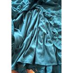 Crystal Doll Women’s Sheer Green Dress Pop Corn Textured Mock Neck Cape Sleeve Tiered Sz M Photo 7