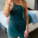Lucy in the Sky Karina Asymmetric Shoulder Dress in Hunter Green Photo 0