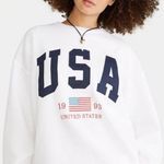 Aeropostale White USA Oversized Crew Sweatshirt Womens Large Patriotic NEW *FLAW Photo 0