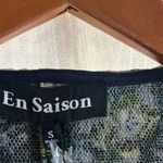 En Saison Passion Top Jacquard Vintage Floral Tapestry Short Sleeve Button NWT S Blue Photo 3