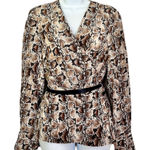 Altuzarra NWT  100% Silk Tan Snakeskin Print Wrap Belted Blouse, Size 40 Photo 0