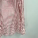 Foxcroft  Women’s Blouse White Red Tencel Rolled Sleeve Gingham Button Up Size 10 Photo 4