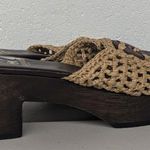 Brother Vellies Women's Aquarius Clogs Sz 5 slip on heel crochet boho wooden Brown Photo 3