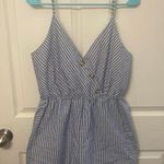 Purple Snow Chambray Striped Romper with Buttons-Large Photo 0