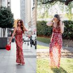 For Love & Lemons FLL Dress Beatrice Strappy Maxi Underwire Floral Red Velvet Sheer Bouquet M GUC Photo 9