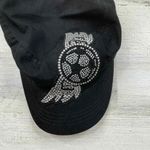Black Rhinestone Soccer Wings Flat Top Cap Womens One Size‎ Adjustable Hat Photo 6