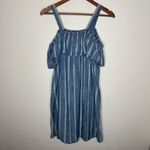 J. Crew Chambray‎ Striped Off Shoulder dress Sz Large Blue Photo 4
