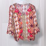 SAVANNA JANE Women’s Boho Floral Embroidered Flowy Long Sleeve Shirt Brown Size L Photo 1