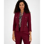 Kasper  Womens Petite Stretch Crepe Shawl-Collar Open-Front Burgundy Blazer 10P Photo 4