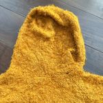 Free People  Mustard Yellow Eyelash Fuzzy Cropped Hooded Sweater Size Small Photo 7