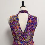 Saloni Blue Purple Floral Sleeveless Plunging V Neck Choker Neck Fleur Dress 8 Photo 4