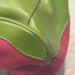 Liz Claiborne vintage Leather& Polyester Striped Purse Pink Green Beige Photo 13