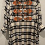 Anthropologie MAEVE Orange Embroidered Buttons Plaid Shirtdress Photo 0