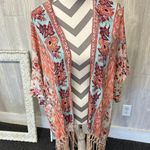 Boho Fringe Kimono or Bathing Suit Cover Up Pink Photo 0