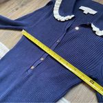 Loft Navy Peter Pan Collared Shirt with Cream Ruffle Accents Photo 7