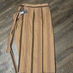 Worthington NEW  Brown Linen Striped Wrap Pencil Skirt Size 12  Side Tie Lined Photo 3