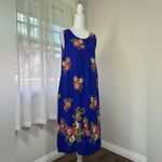 Royal Blue Floral Print Scoop Neck Sleeveless Lightweight Midi Dress Size M Photo 4