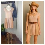 POL NWOT Stretchy Two-Tone Mini Dress Coastal Cowgirl Ribbed Scoop Neck Tan Beige Photo 1