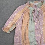 Current Air Los Angeles Mixed Print Stripe Blouse Size Small Satin Ruffle Collar Photo 1