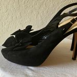 Kate Spade : Black Suede Open Toe Heels- Floral Accent- 7 Photo 9