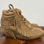 Ash  Beatnik Fringe Suede Leather Wedge Sneakers in Tan Photo 0