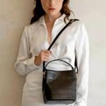 NWT AOTA Elena Crossbody Bucket Bag in Black Croc Vegan Leather Photo 10