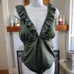 H&M NEW  Green Ruffled One-Piece Swimsuit Photo 1