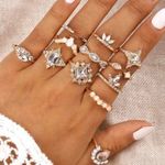 Boutique 12pc Rhinestone Boho Midi Ring Set Photo 0