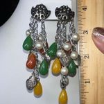 MCM Vintage  Silver Tone and Beaded Cascade Clip Earrings Photo 4