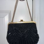 La Regale Black Beaded Vintage Evening Purse with Gold Chain Black Photo 2