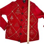 Christmas Red Cardigan with Festive Patterns Size M Photo 7