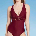 Kona Sol Macrame Burgundy Red Medium Coverage One Piece Swimsuit Photo 0