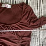 Krush Metallic Brown Ruched Square Neck Top Large Long Sleeve Y2K Hipster Streetwear‎ Photo 6