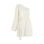 SELMACILEK One Sleeve Mini Dress in Ecru XSmall New Womens Satin Cocktail White Size XS Photo 12