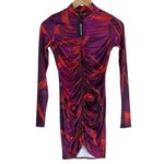 Pretty Little Thing  NWT Hot Pink Printed Slinky High Neck Ruched Long Sleeve Dress Photo 2