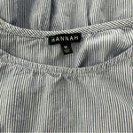 Hannah Blue Stripe Lace Detail Bell Sleeve Peplum Top, Sz M Size M Photo 9