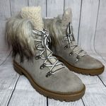 Nine West Gray Faux Suede Fur Trim Hiking Boots Sz 8 NWB Photo 0