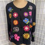 Michael Simon Lite Black Floral Embroidery Cotton Long Sleeve Cardigan Size 1X Photo 10