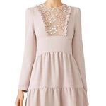 See By Chloe  Pink Ruffled Lace Bib Tiered Long Sleeve Midi Dress Size 36/ US 4 Photo 0