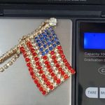 Vintage Unsigned Pave Crystal Rhinestone Patriotic US Flag Pole 3” Brooch 17.5g Photo 7