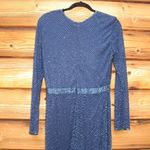 Mac Duggal  5056 Womens Blue BEADED HIGH NECK LONG SLEEVE GOWN WITH DETAILED BELT Photo 12