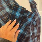 Pam & Gela  Blue Tartan Belted Flannel Button Down Shirt Photo 7
